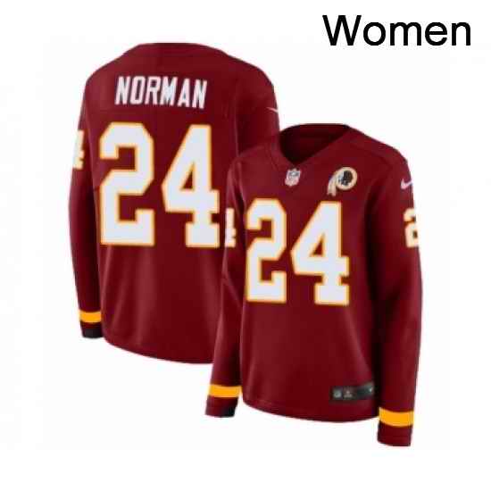 Womens Nike Washington Redskins 24 Josh Norman Limited Burgundy Therma Long Sleeve NFL Jersey